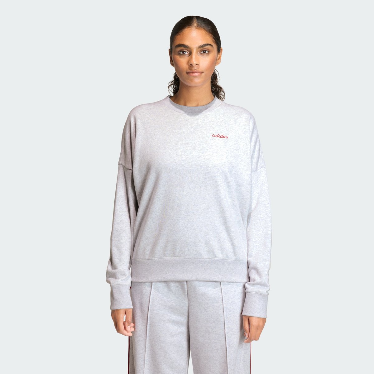 Sweat-Shirt Graphisme Brodé Seasonal Essentials Colorpop light grey heather / active maroon, ADIDAS SPORTSWEAR