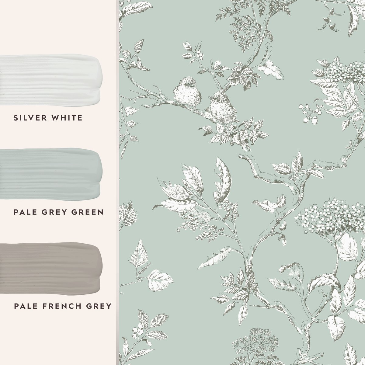 Papier peint Branches de sureau Elderwood vert bleuté, LAURA ASHLEY