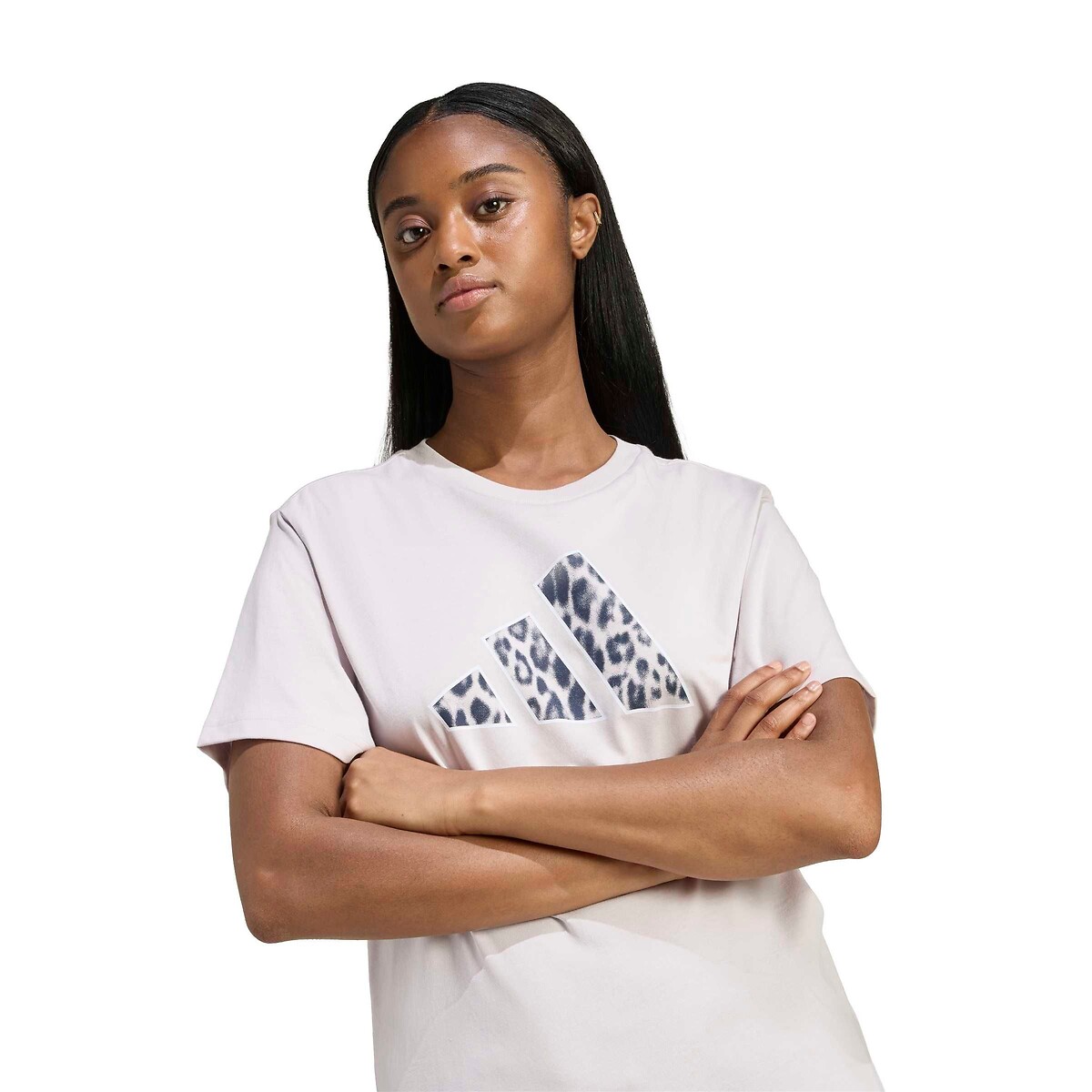 Los T-shirt met logo in luipaardprint, Essentials grijs/luipaard, ADIDAS SPORTSWEAR