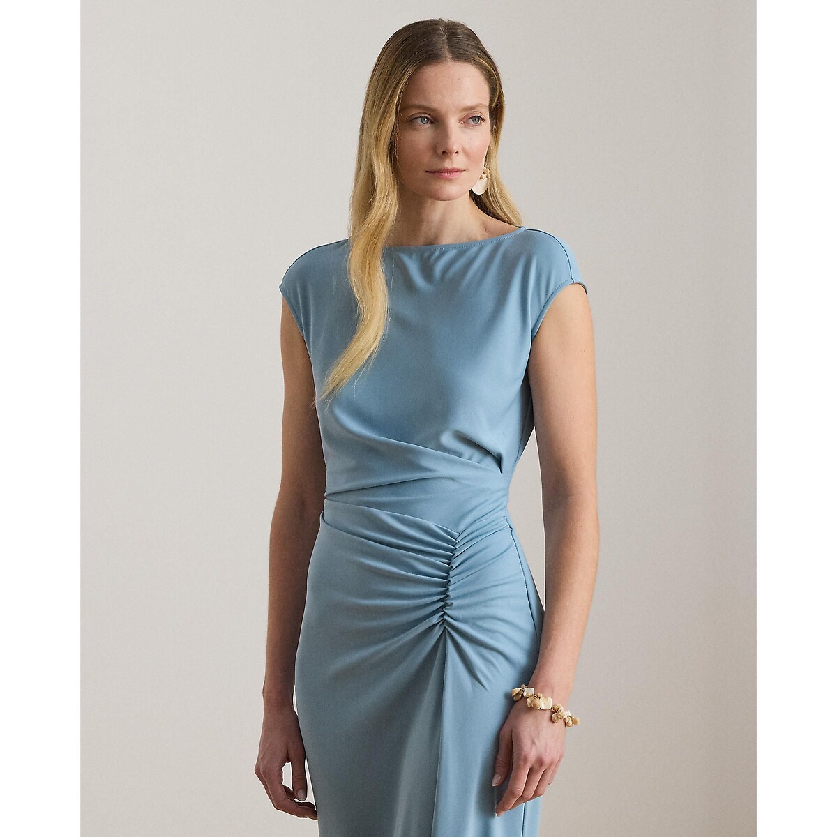 Robe midi manches courtes drapée bleu clair, LAUREN RALPH LAUREN
