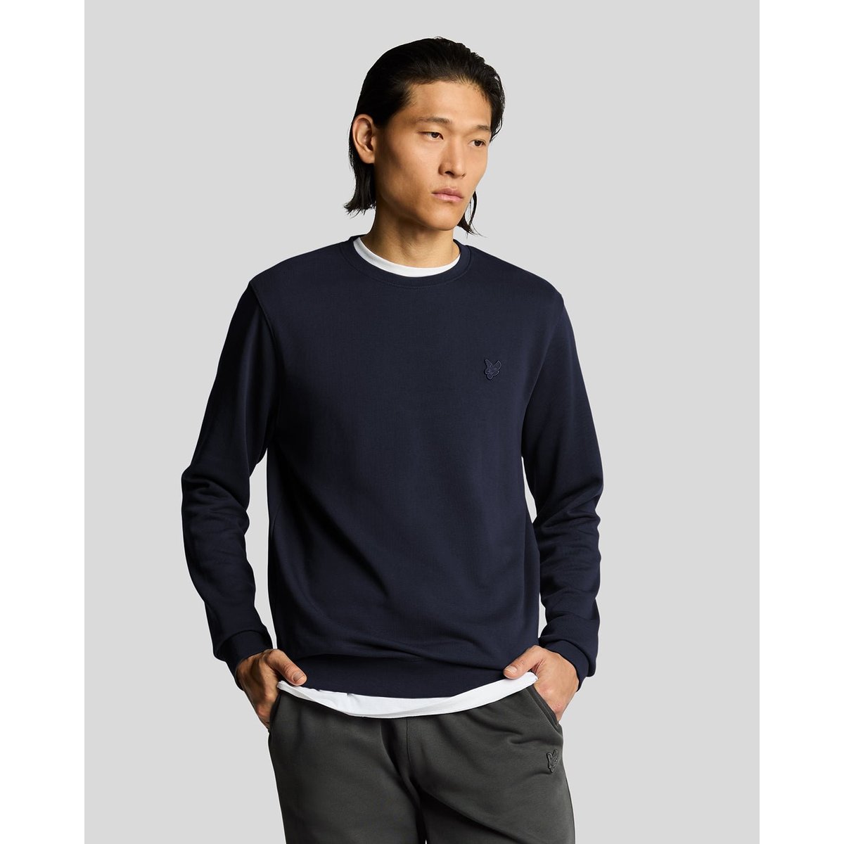 Sweat-shirt col rond en coton superfine bleu foncé marine, LYLE & SCOTT