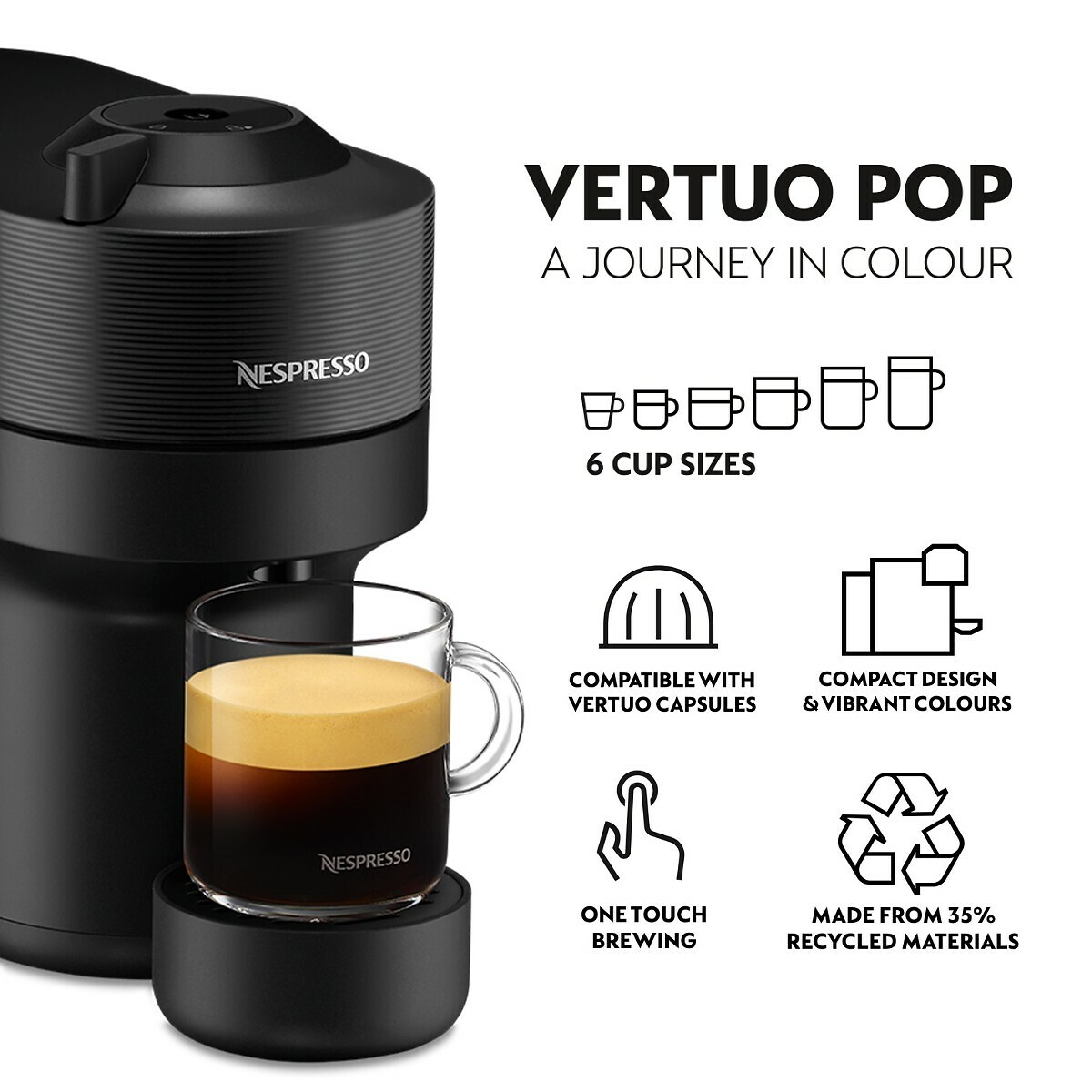 Nespresso by De'longhi Vertuo Pop Coffee Pod Machine black, NESPRESSO