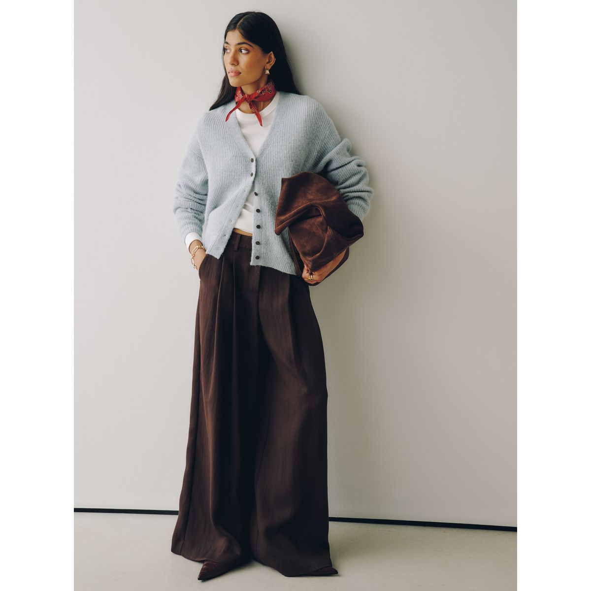 Cardigan côtelé en laine à col v, lot de 2 bleu clair/brun chocolat, NEXT