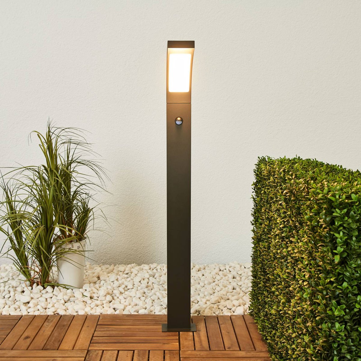 Luminaire extérieur en aluminium moderneLED gris graphite, blanc opale, LUCANDE