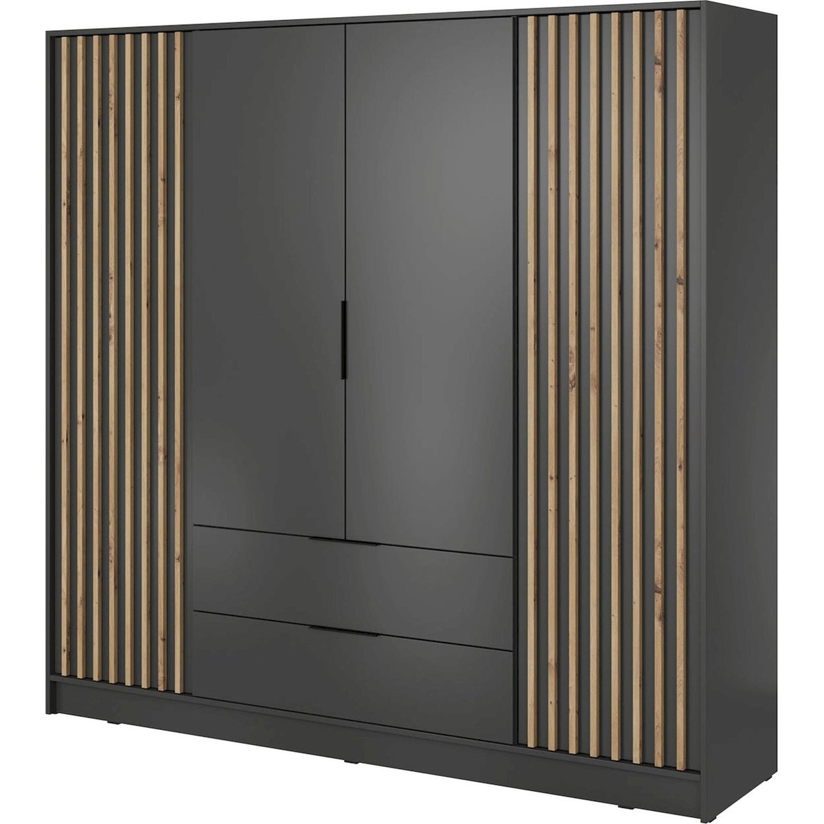 Armoire 4 portes à lames collection KARETTE gris et bois clair, RECOLLECTION