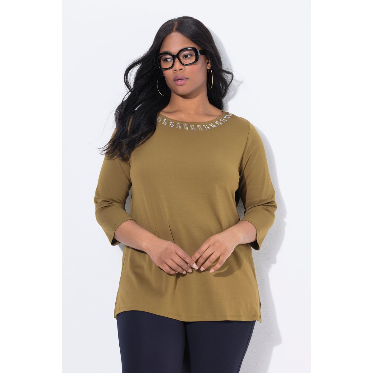 T-shirt en coton Pima vert olive, ULLA POPKEN