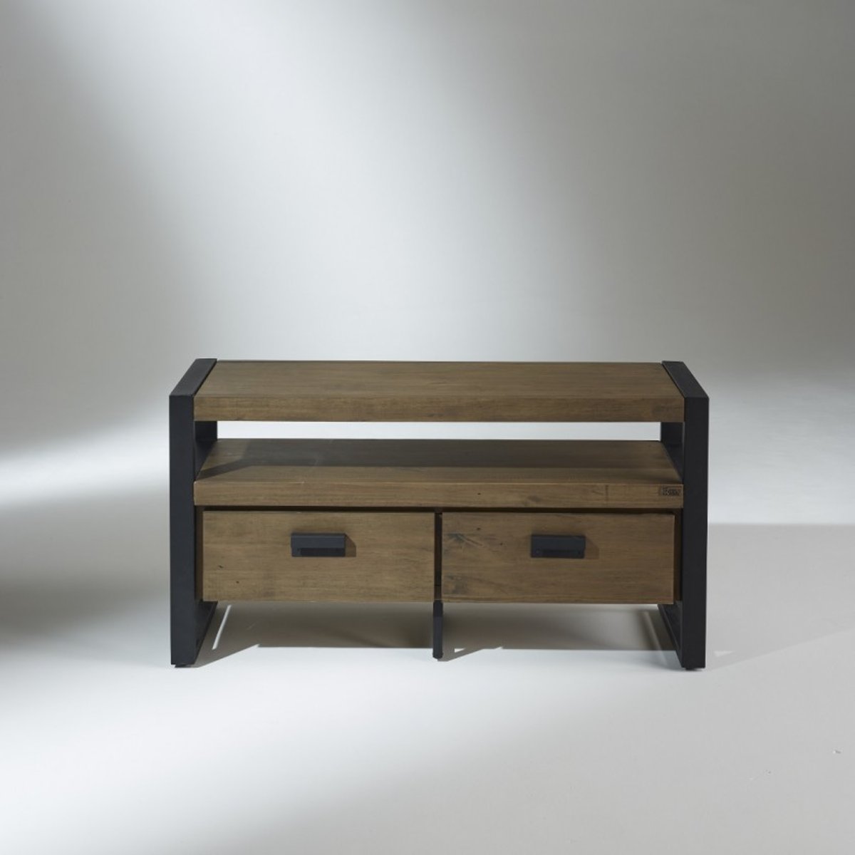 Meuble tv style contemporain en pin et métal, 2 tiroirs JACK marron, ROBIN DES BOIS
