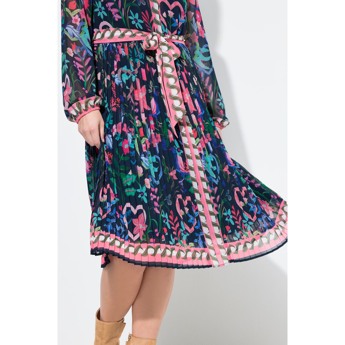 Robe midi décolleté rond et manches longues marine, ULLA POPKEN