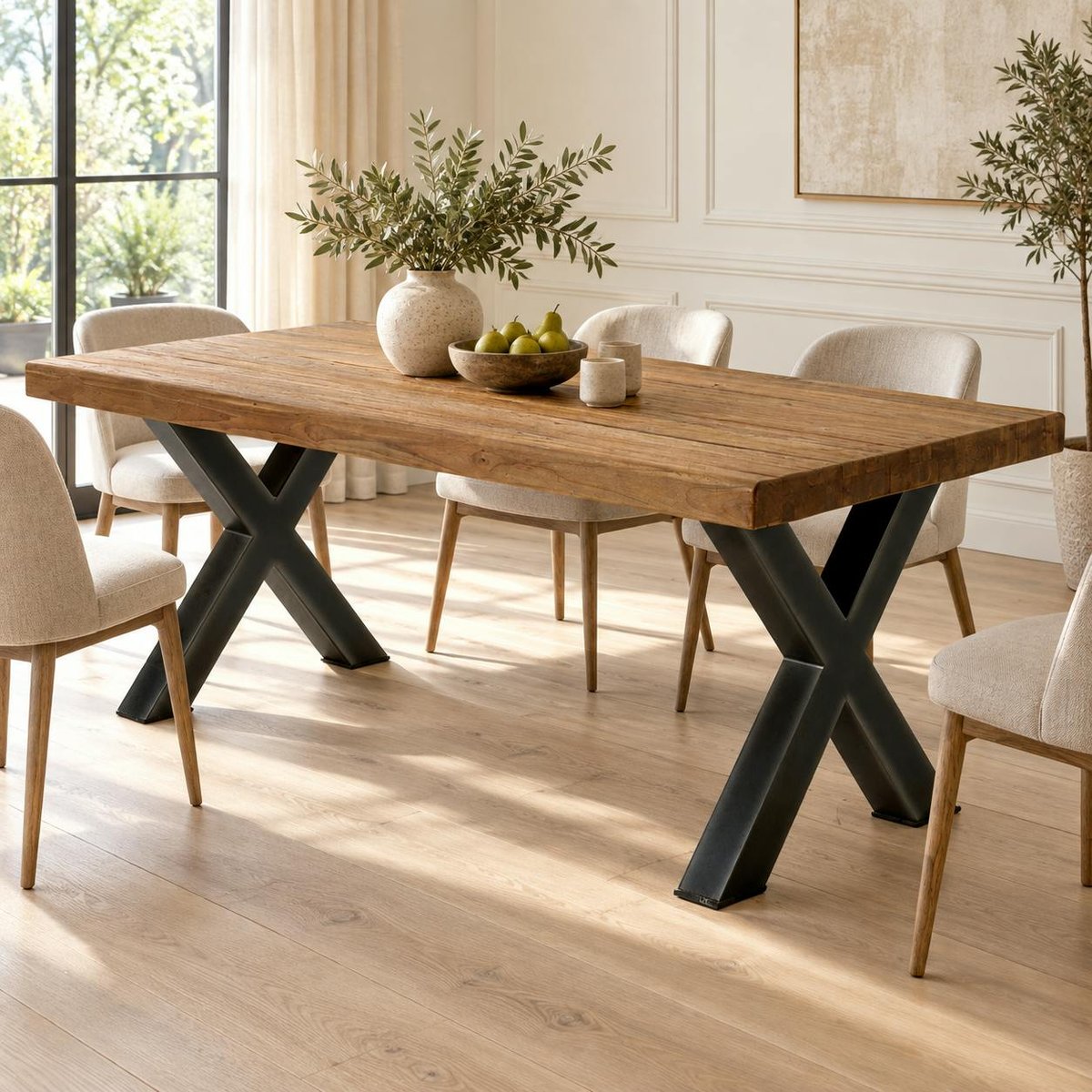 Table à manger en bois recyclé teck massif naturel et pieds métal 180x90cm KERALA bois naturel, PIER IMPORT