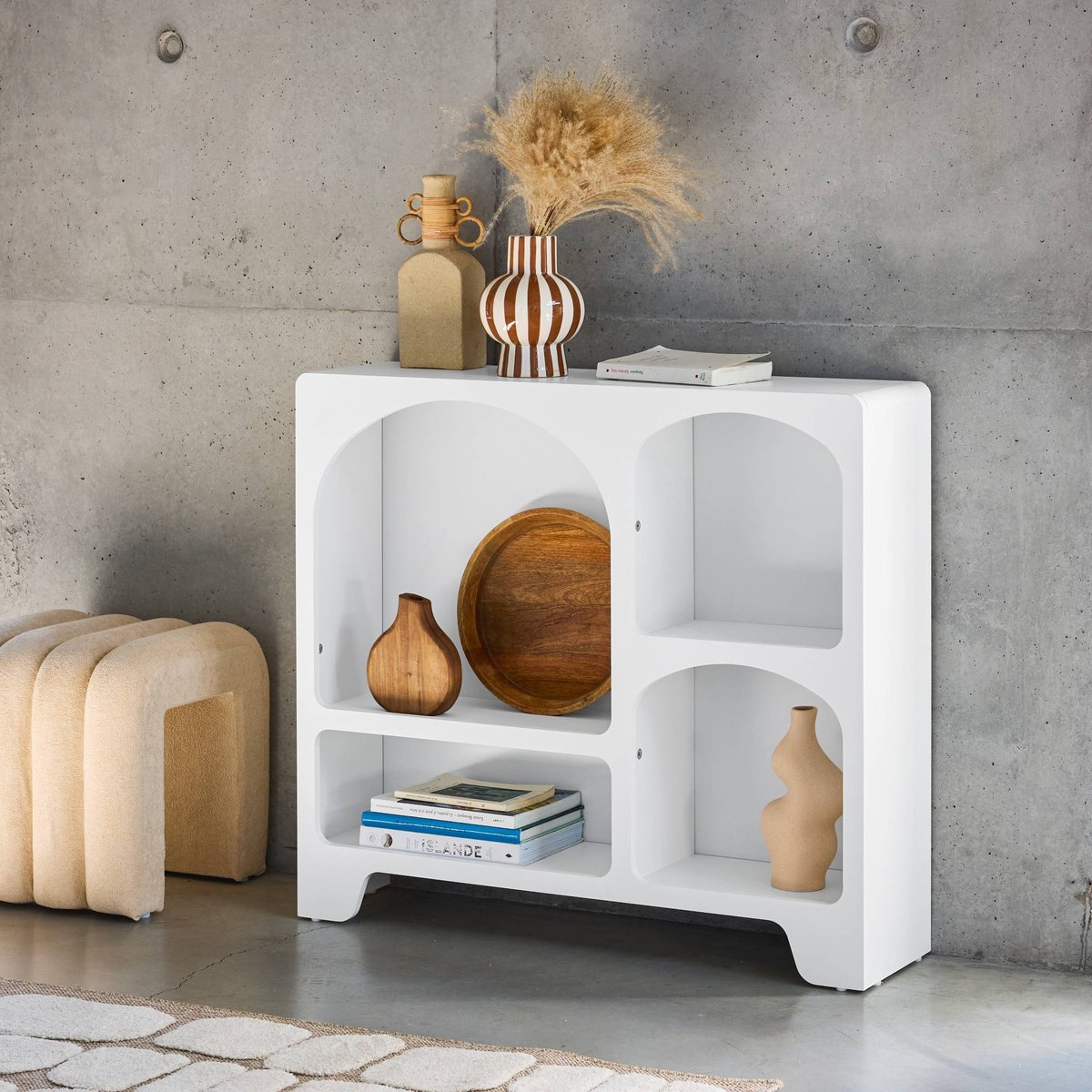 Buffet organique décor bois 4 compartiments 90cm THESSA blanc, SWEEEK
