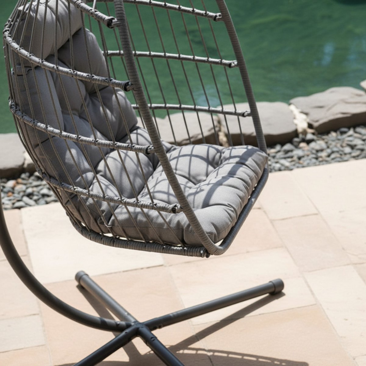 Fauteuil œuf suspendu de jardin en corde et métal- SULLY gris anthracite, DRAWER