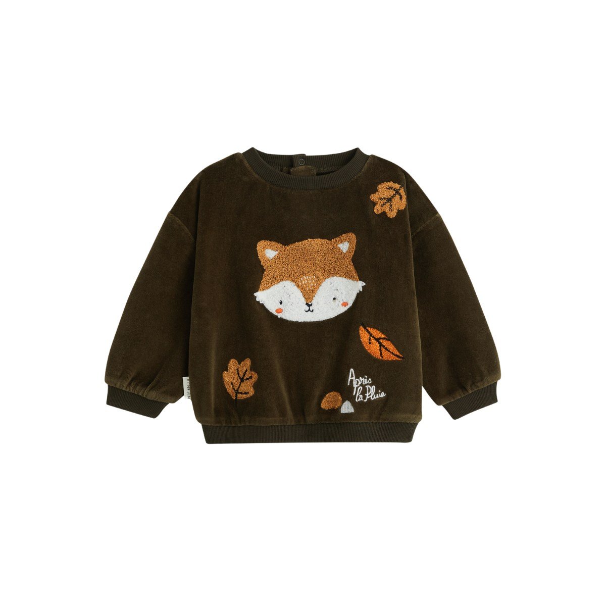 Sweat-shirt bébé en velours Ginkgo vert, PETIT BEGUIN