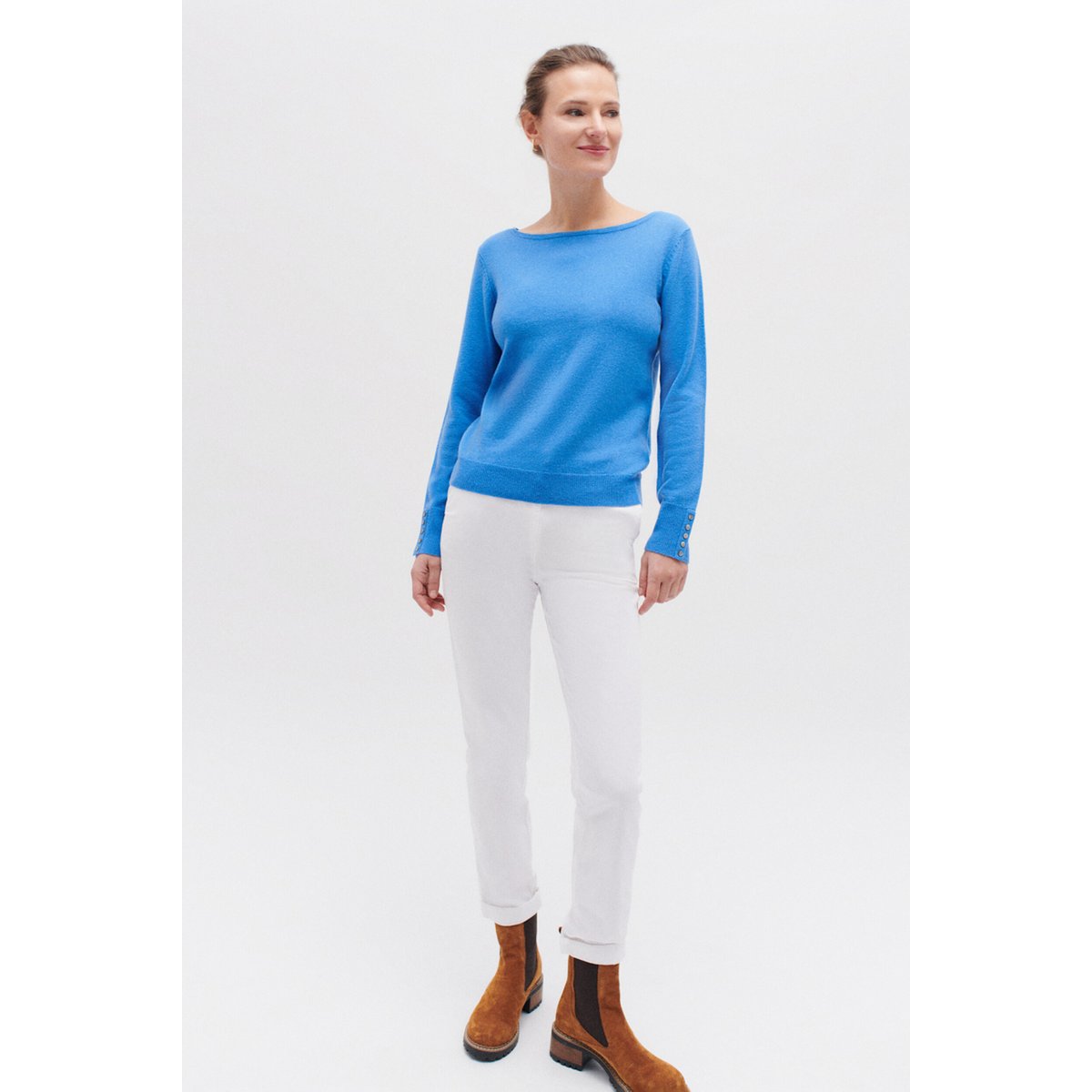 Pantalon slim ceinturé ADELMOB blanc, CAROLL