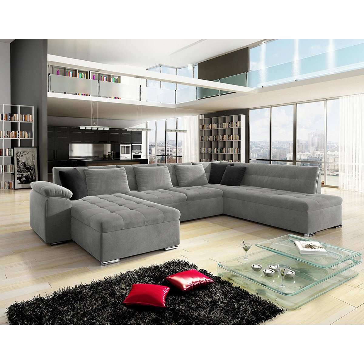 Canapé d'Angle Convertible en Tissu 7 places - CHUCK gris, BEST MOBILIER