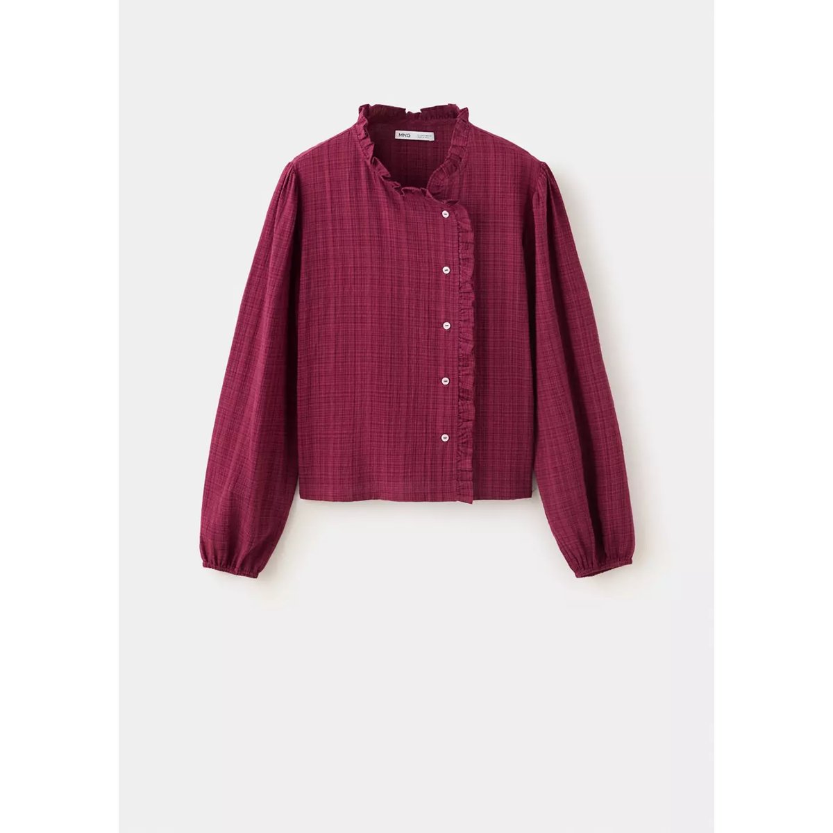 Blouse croisée avec détail à volant bordeaux, MANGO TEEN