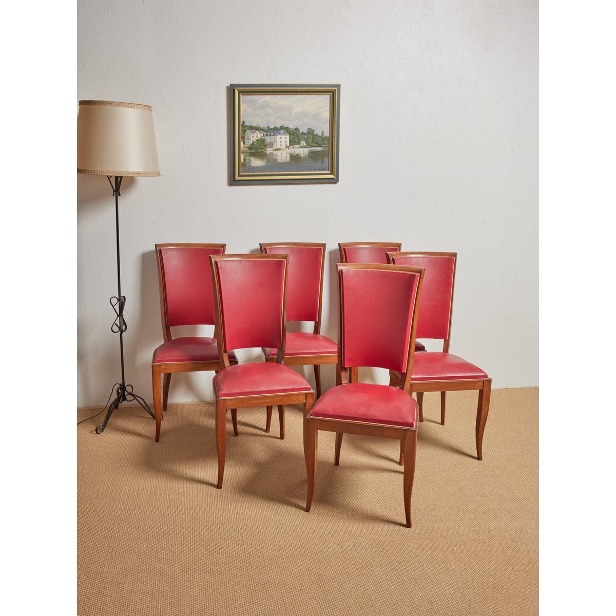 Lot de 6 chaises en skaï Alma N°1080 - Bon état rouge, DEBONGOUT