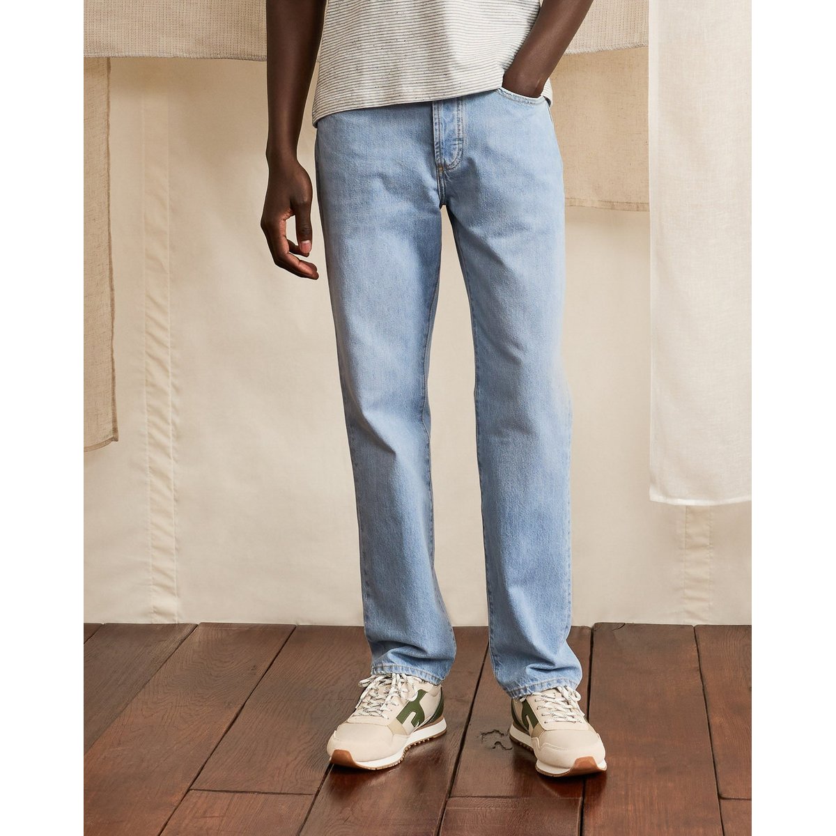 Jean coupe droite coton DENIM STRAIGHT bleu clair, FAGUO