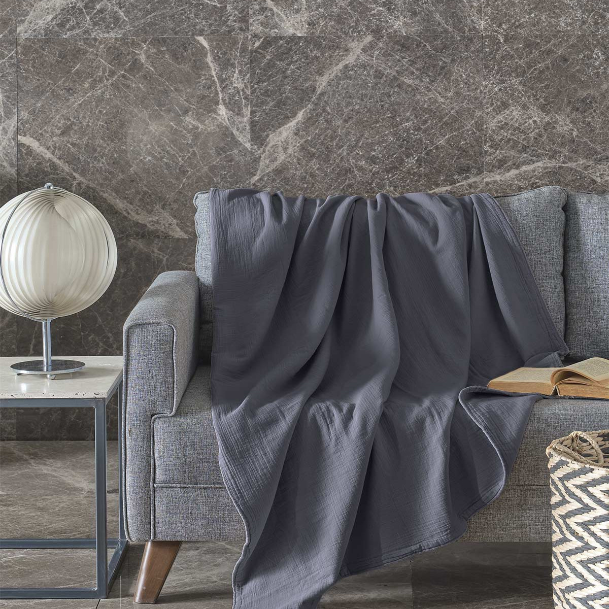 Plaid gaze de coton LOFT ardoise, SENSEI MAISON