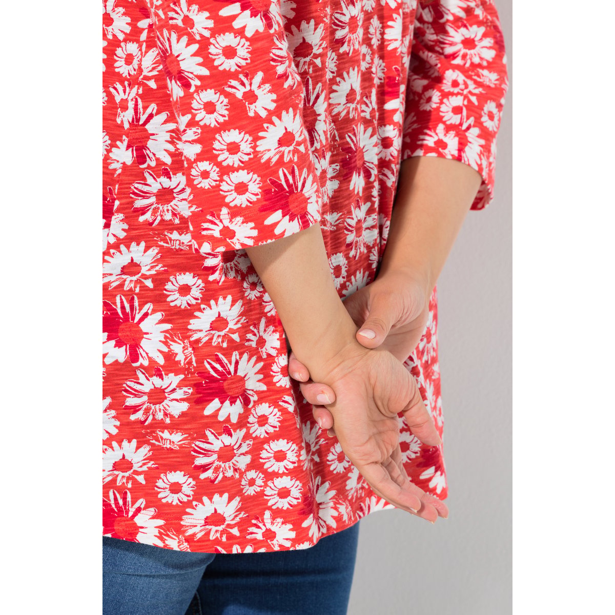 T-shirt motif floral corail, ULLA POPKEN