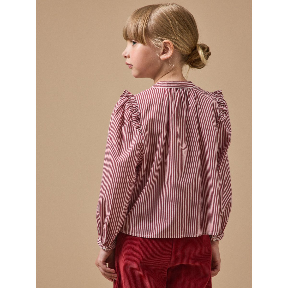 Chemise rayée volantée rayure cerise, CYRILLUS