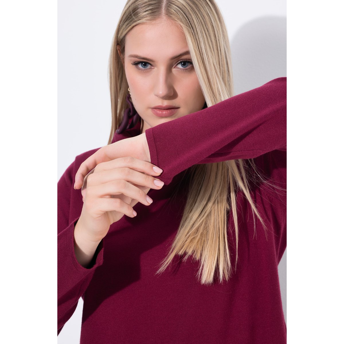 Robe midi en maille avec col roulé bordeaux, ULLA POPKEN