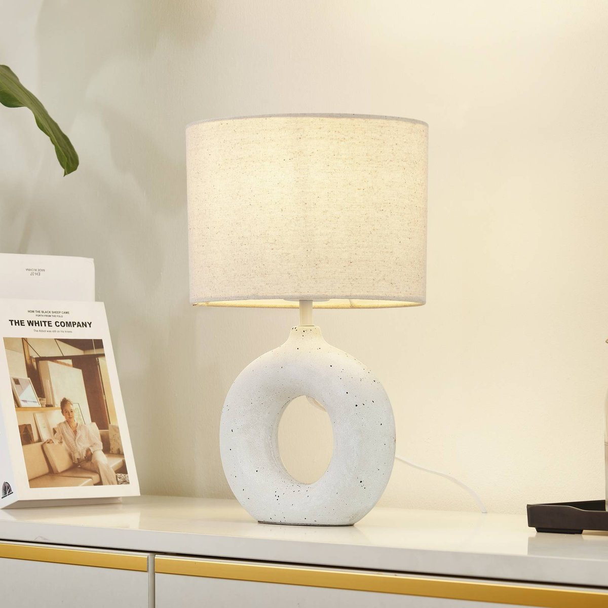 Lampe à poser en textile moderne, Kody beige, blanc, LINDBY