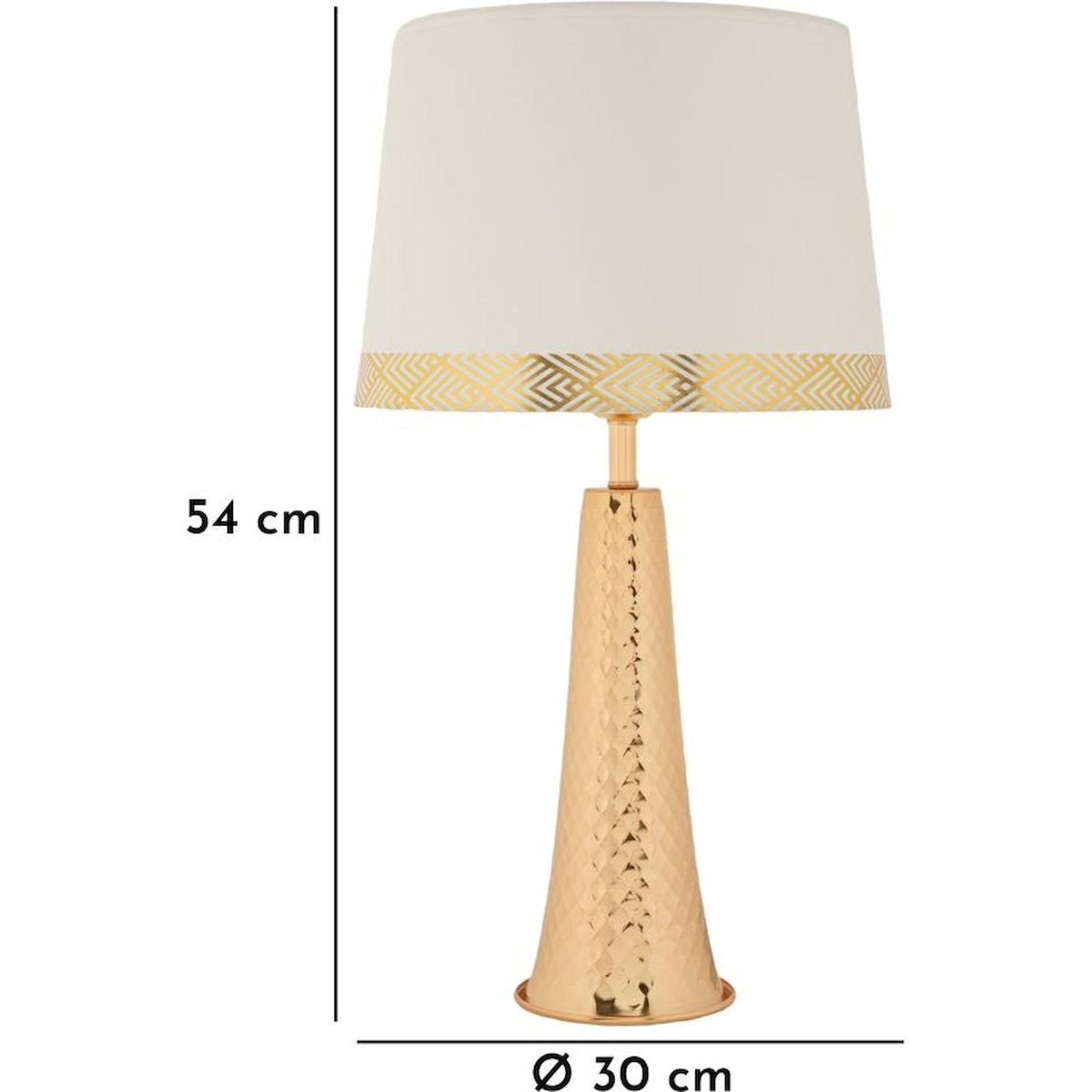 Lampe à poser en fer abat-jour tissu GLAM doré et blanc, RECOLLECTION
