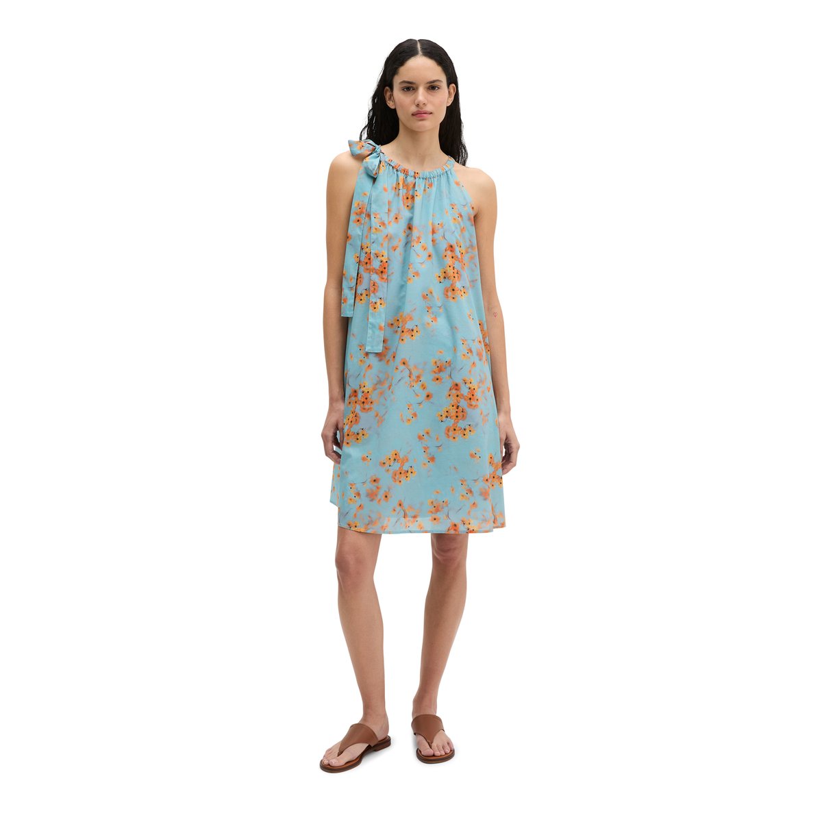 Robe d'été sans manches loose en voile de coton imprimé bleu moyen, MARC O'POLO