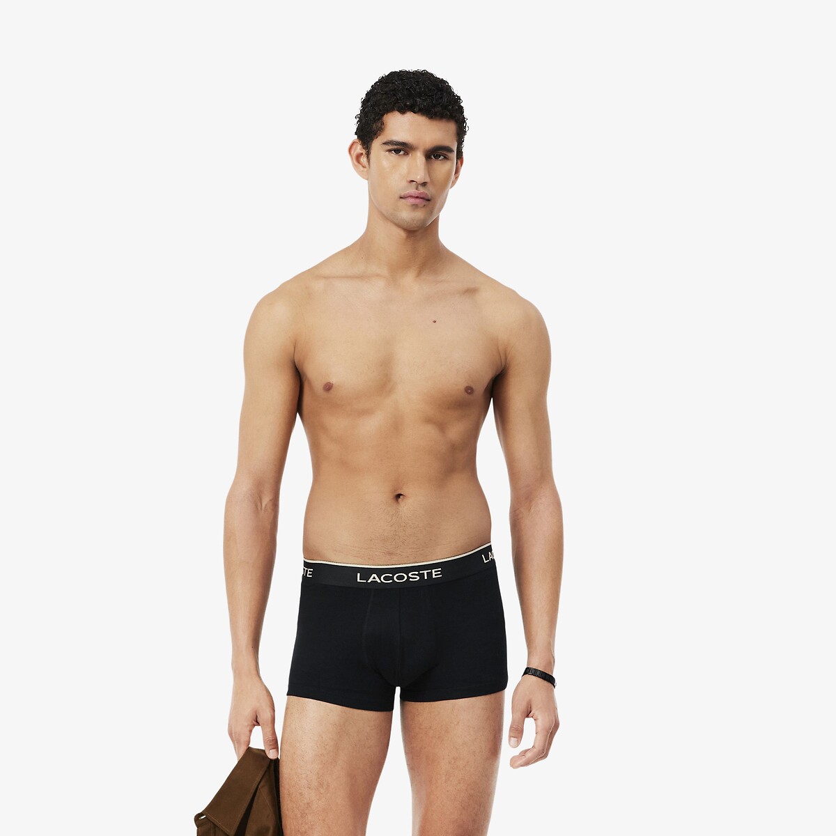 Lot de 3 boxers courts unis, en coton, stretch noir + noir + noir, LACOSTE