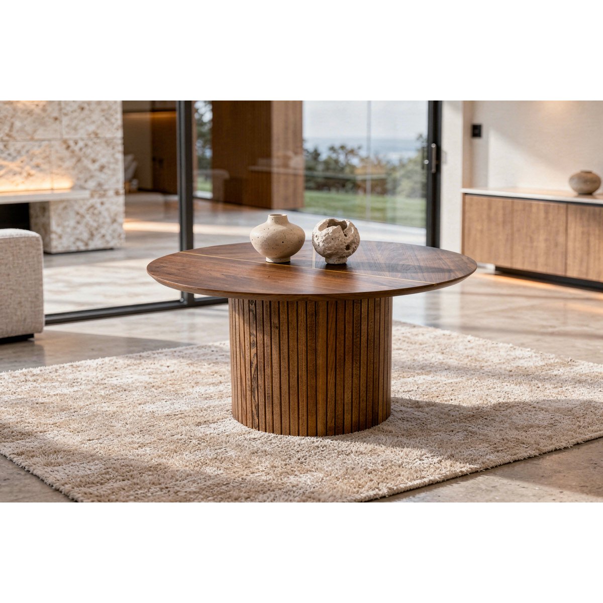 Table basse ronde en bois LIGNA bois foncé, PRODUIT INTERIEUR BRUT