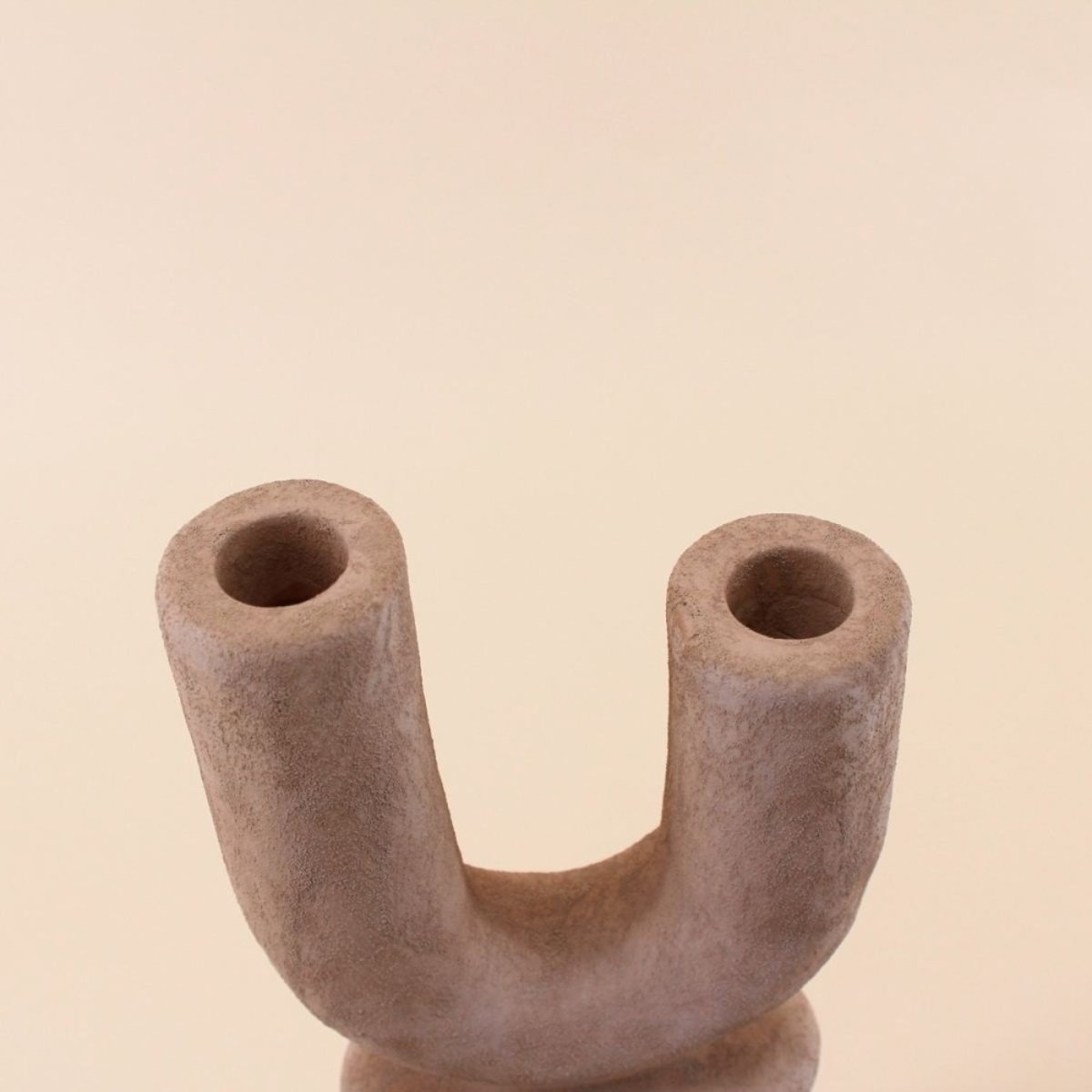 Bougeoir design Y en grès sable 37cm beige, ORNAMI