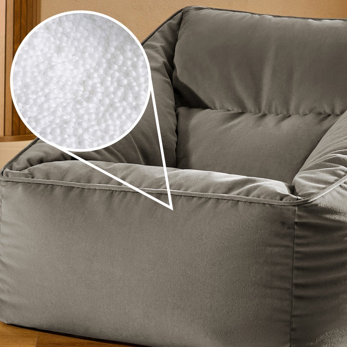 Pouf fauteuil salon en velours mat Oeko-Tex® - NATALIA gris anthracite, ICON