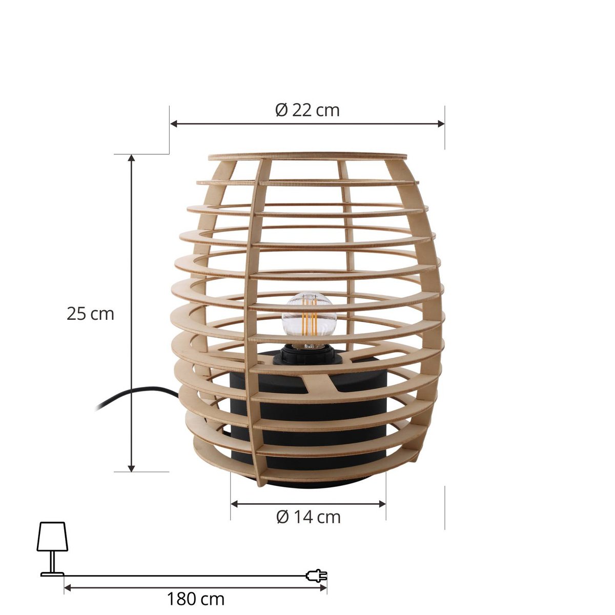 Lampe à poser en bois moderne, Ediz bois clair, noir, LINDBY