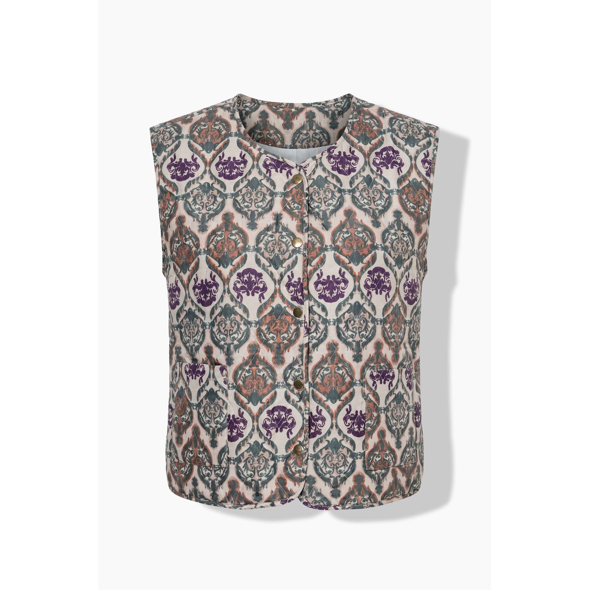 Gilet matelassé, motif champêtre mastic foncé, ULLA POPKEN