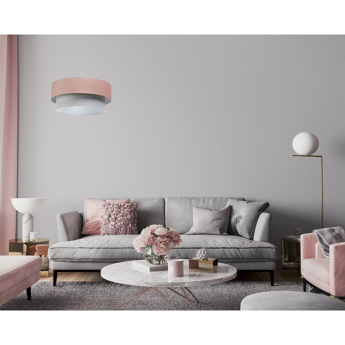 Suspension ronde en tissu pour chambre enfant Jasmin bebe rose poudré et beige crème, BPS KONCEPT