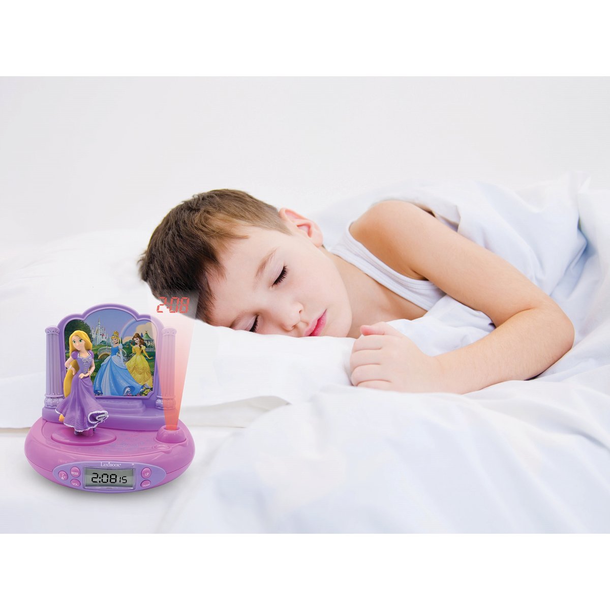 Réveil Projecteur Disney Princesses Raiponce rose, LEXIBOOK