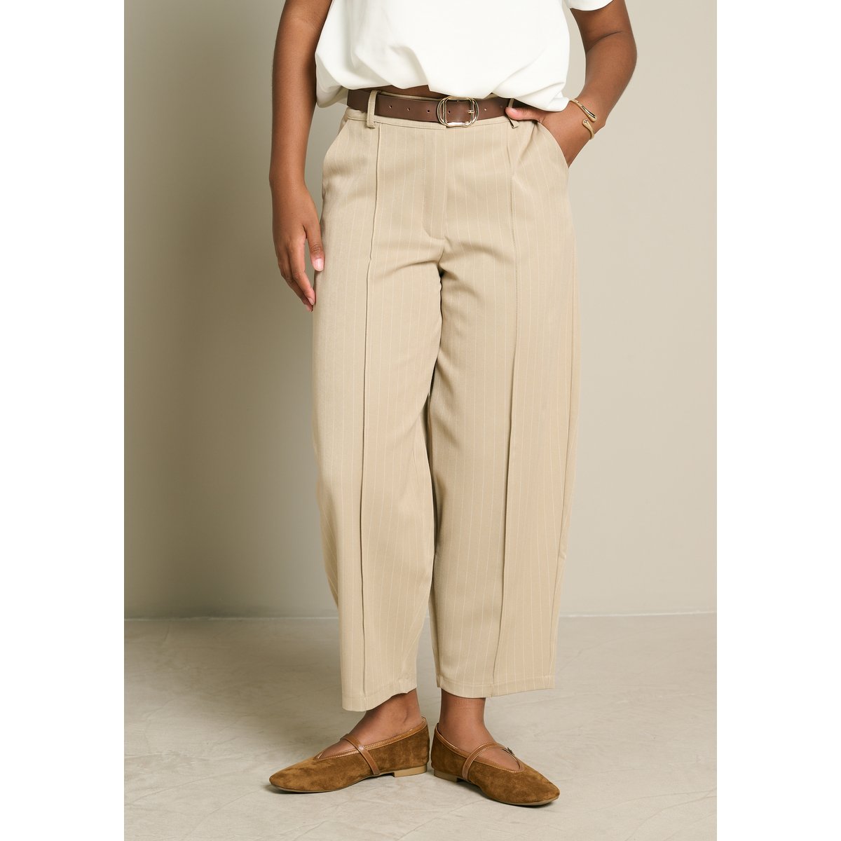 Pantalon barrel beige sand, LOLALIZA