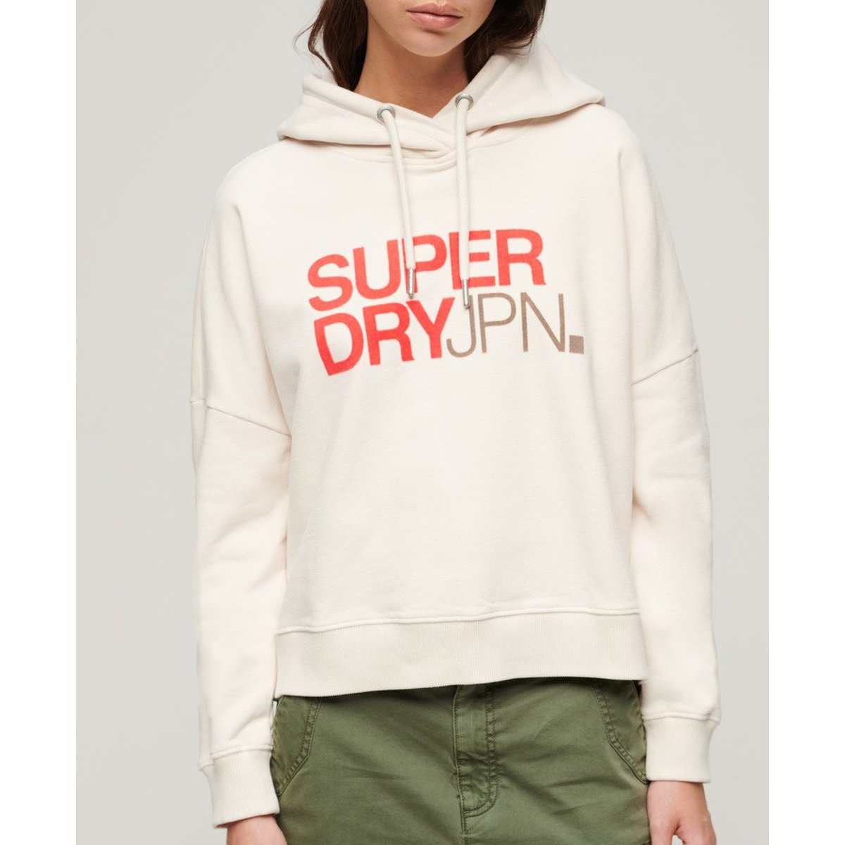 Sweat à capuche droit à logo Sportswear riz blanc, SUPERDRY