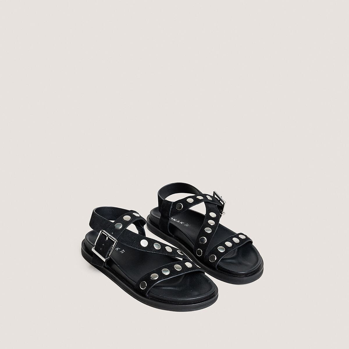 Sandales en cuir WIZARD, studs noir, JONAK