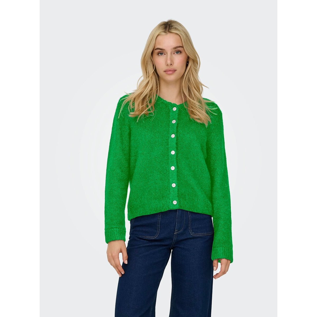 Gilet col rond boutonné vert, ONLY