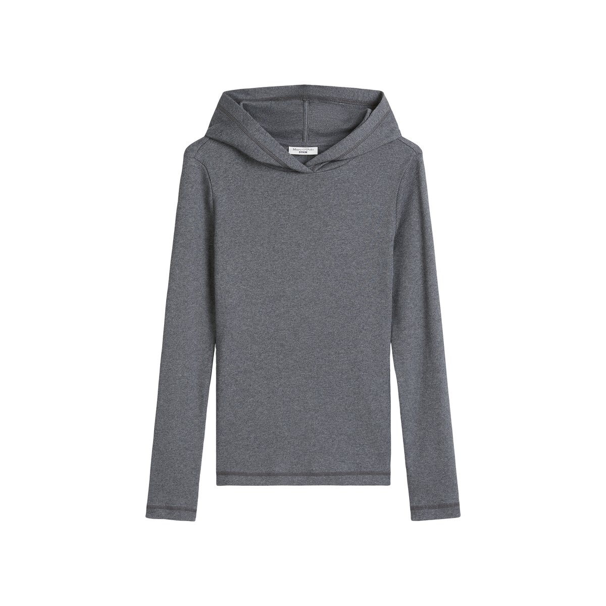 T-shirt long à capuche slim en jersey côtelé doux gris, MARC O’POLO DENIM