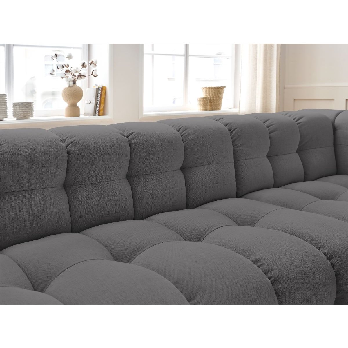 Canapé d'angle fixe 3 places en tissu, CLOUD gris foncé, BOBOCHIC