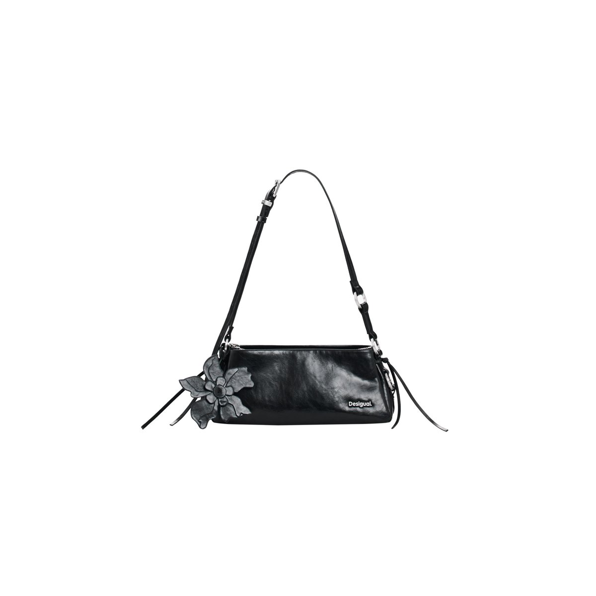 Sac moyen effet cuir charm noir, DESIGUAL