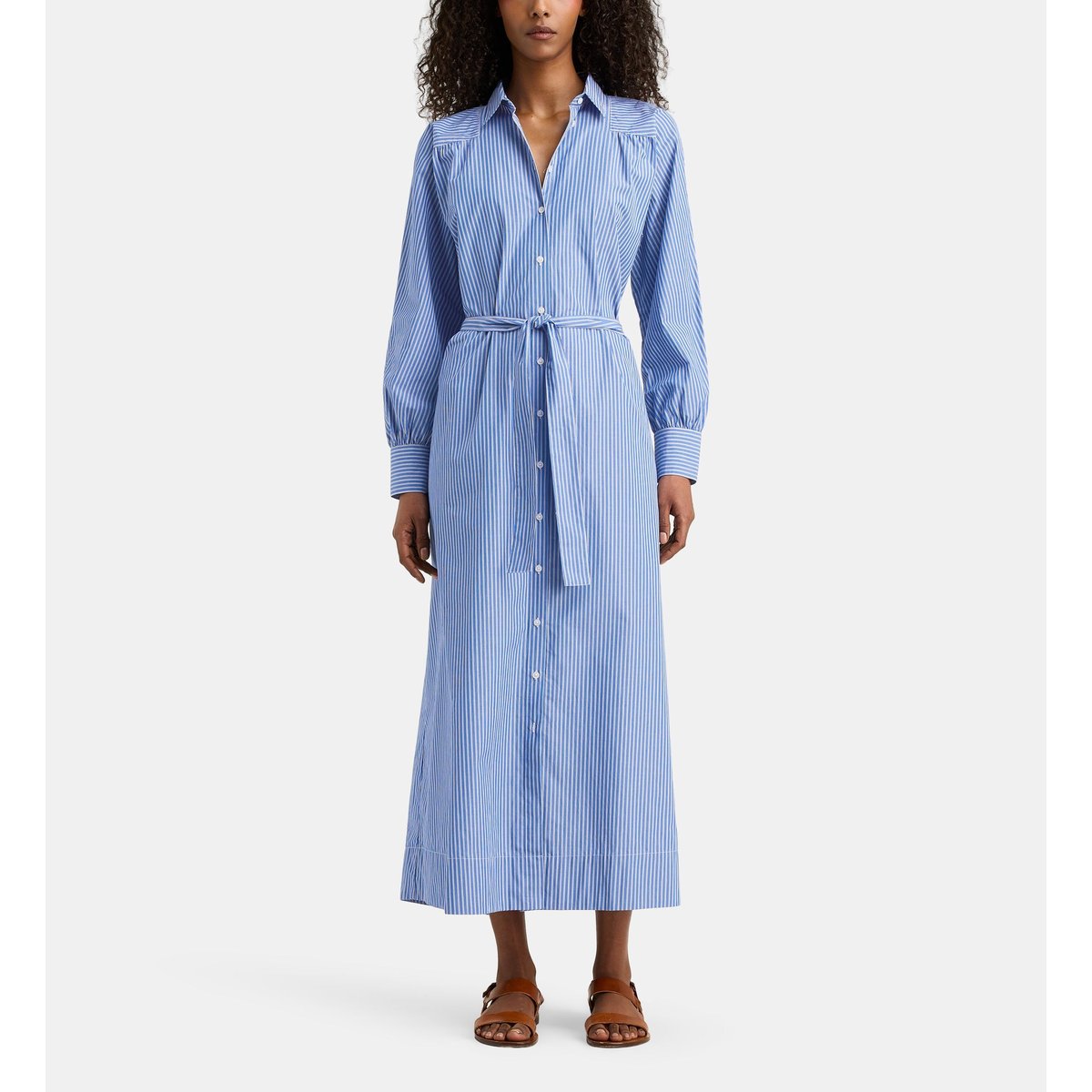 Robe chemise nico longue en coton bio rayée bleu, JODHPUR