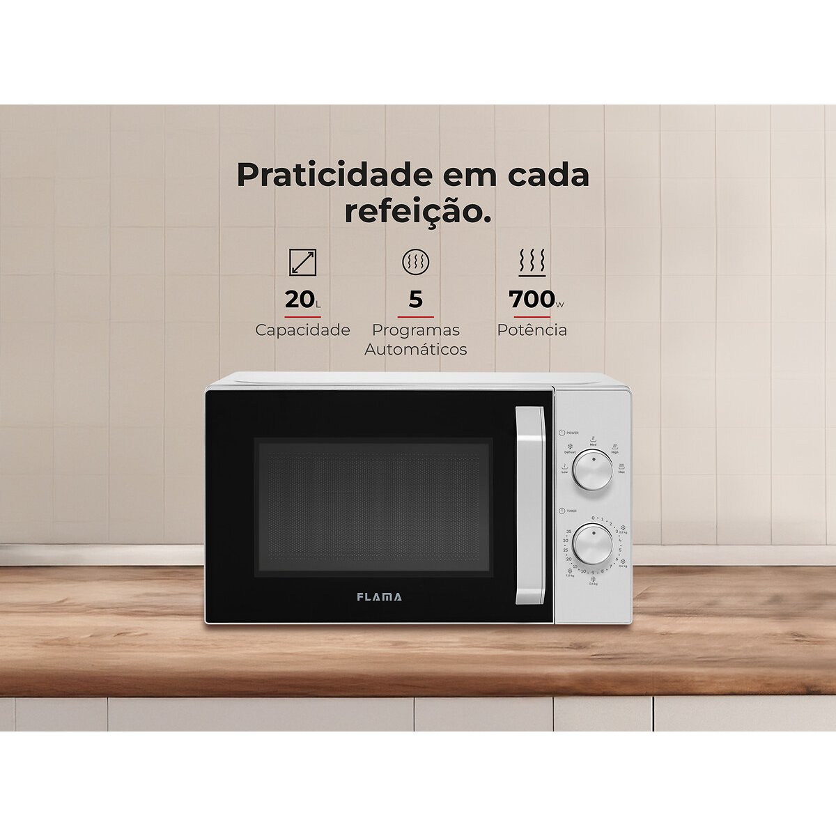 Micro-ondas 20L Cinza 1809FL, FLAMA prateado, FLAMA