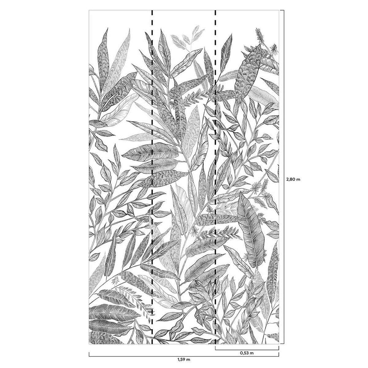 Papier peint décor jungle noir et blanc, HEXOA