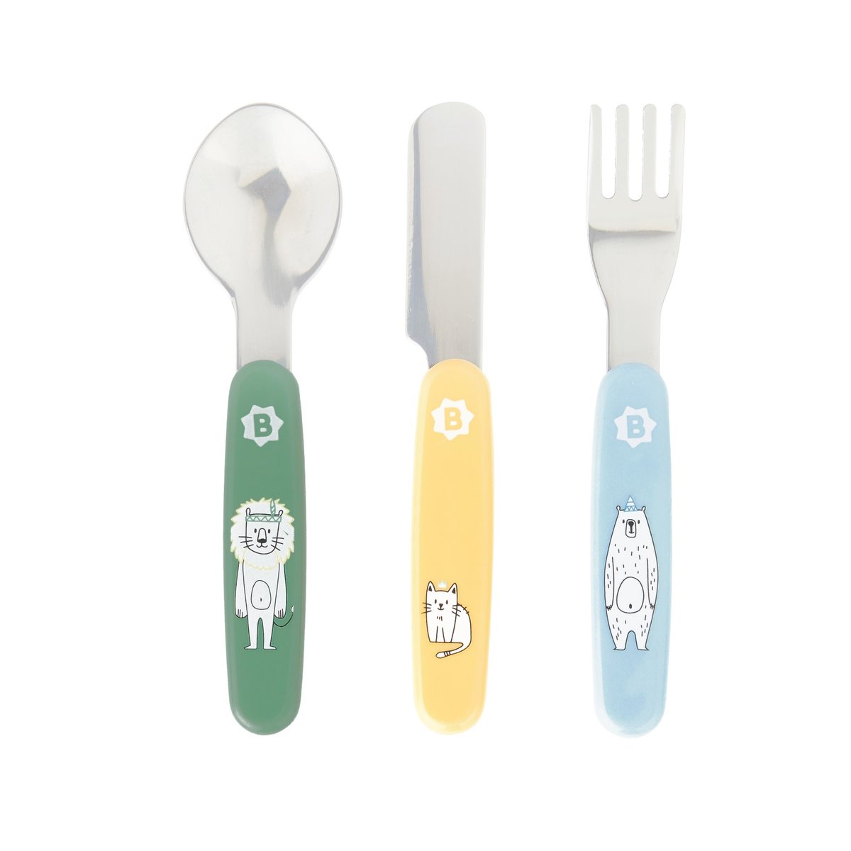 Couverts métal enfant pour repas autonomes gris, BADABULLE
