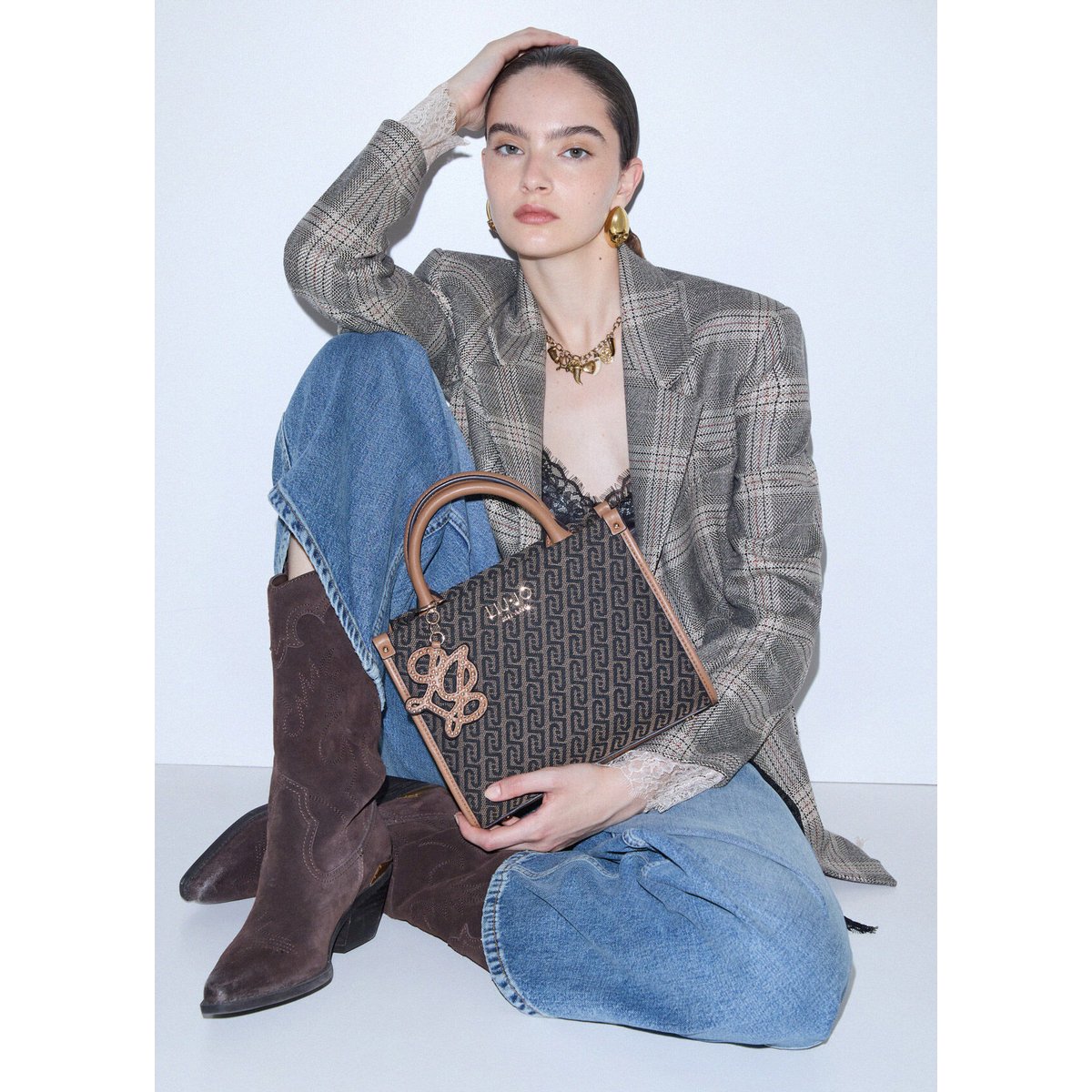 Petit Sac Jacquard marron foncé, LIU JO