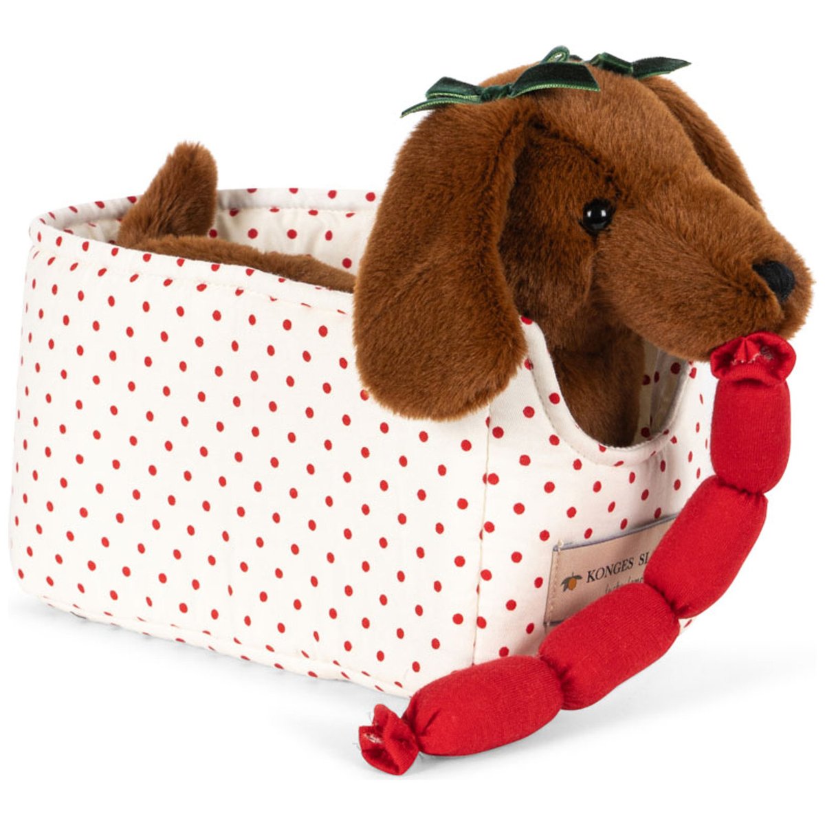 Peluche chien et son panier marron, rouge, écru, KONGES SLOJD
