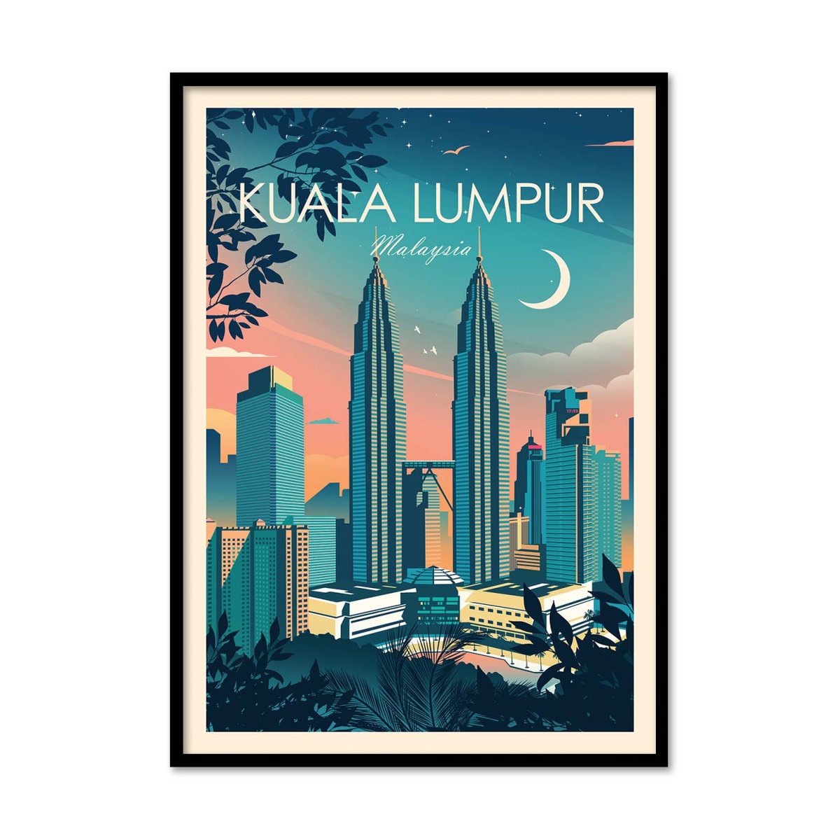 Affiche d'art - Kuala Lumpur Malaysia - Studio Inception affiche d'art avec cadre bois noir, WALL EDITIONS